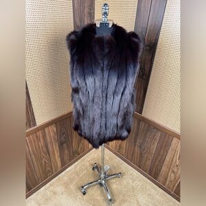 BEAUTIFUL VINTAGE DARK BROWN ALMOST BLACK FOX FUR VEST JACKET COAT LARGE